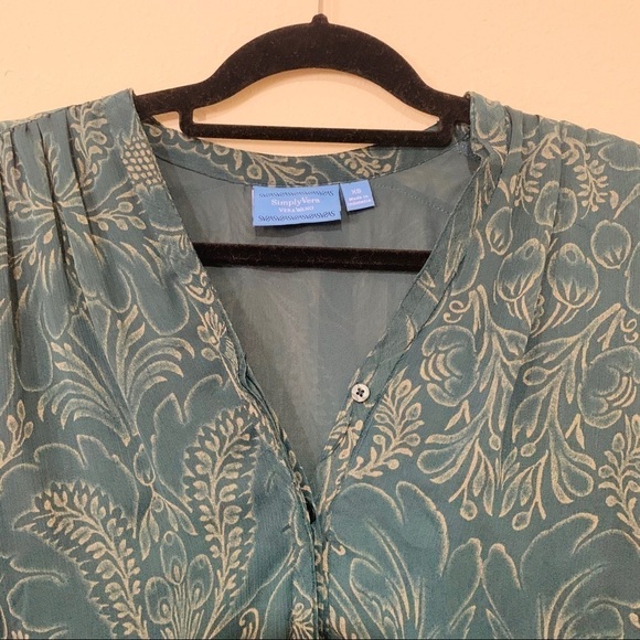 VERA WANG•long sleeve green paisley blouse XS - Picture 6 of 8